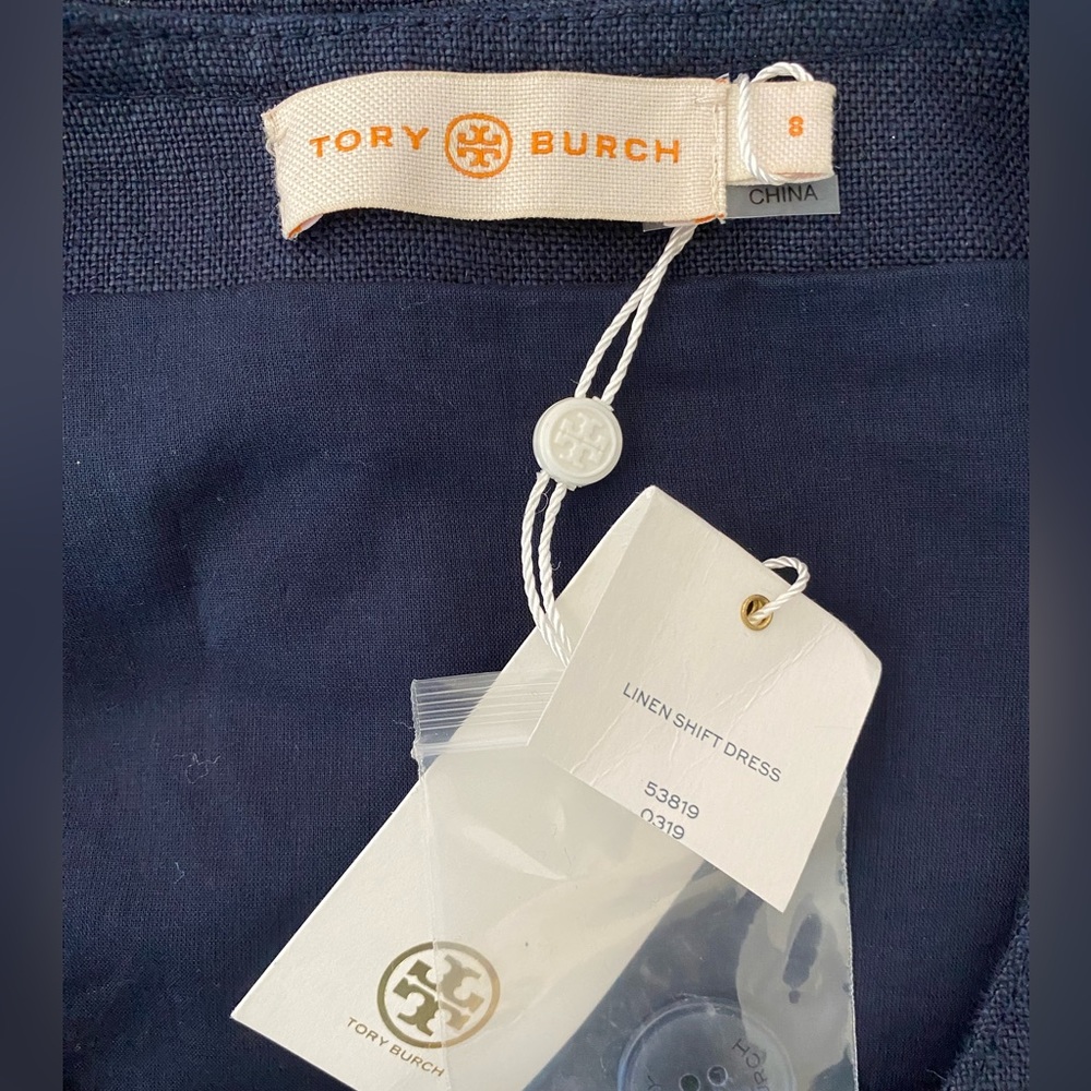 NWT Tory Burch Linen Navy Sleeveless Button Front Shift Dress Size 8 - Picture 10 of 13